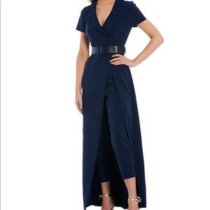 Kay Unger Garcelle Stretch Walk Thru Jump Suit - Midnight Blue - Size 16